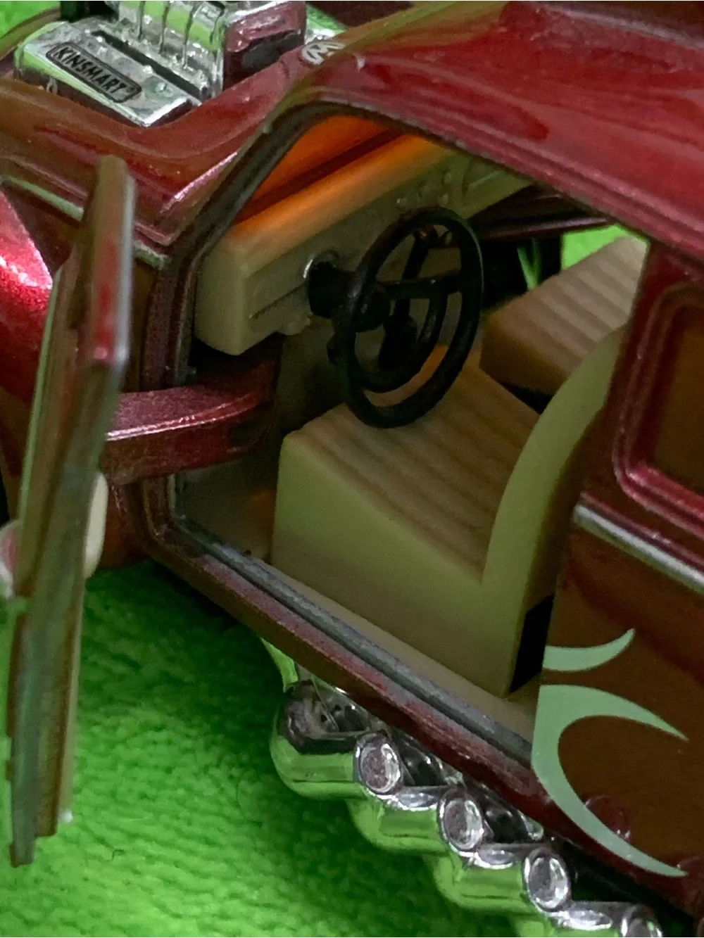 Red Metallic Classic Beetle Toy Car with White Flames - Kids Toys